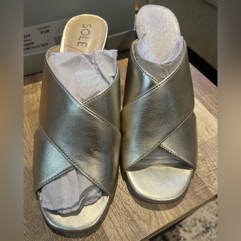 Sole Society Ganezah Gold Fusion Amazon Metallic Nappa Leather Slides - NIB